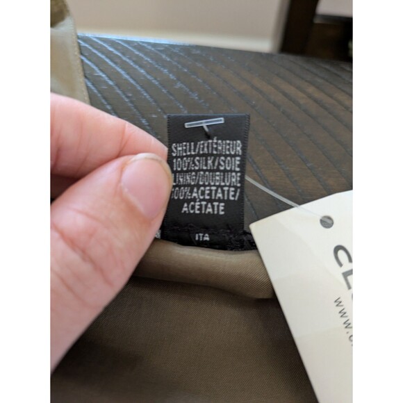 Club Monaco Silk Sardinia Dress Belted Olive Wedding Guest Bubble Hem Sz 10 NWT - Picture 6 of 9